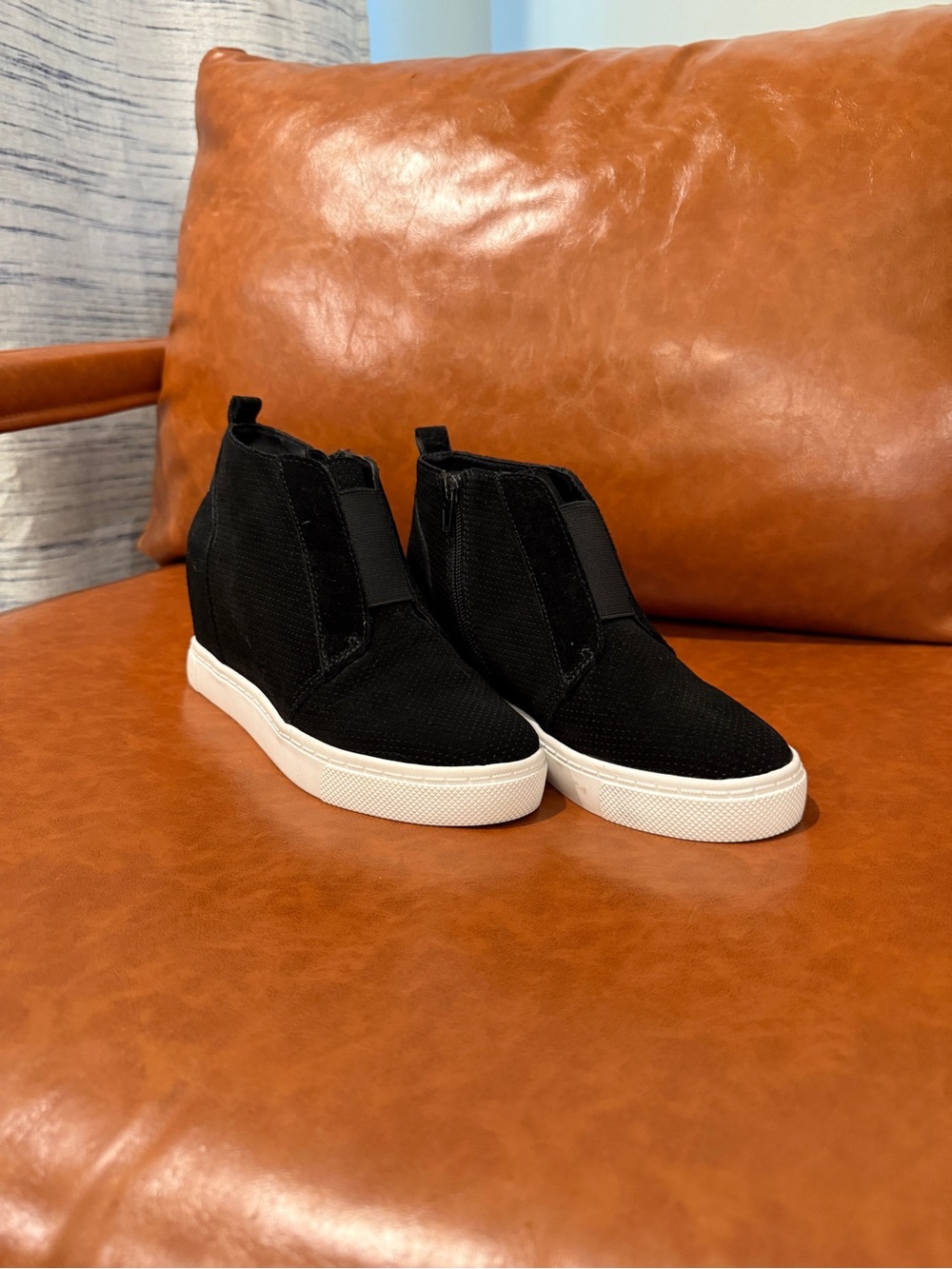 Steve Madden Black Wedge Slip-On Sneakers with White Sole
